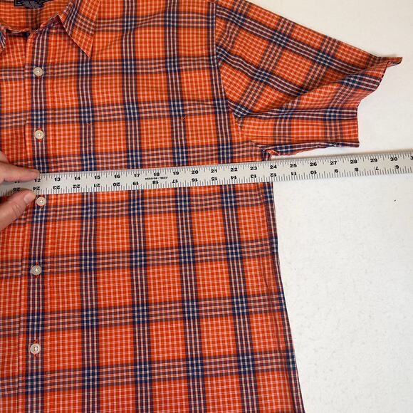 Structure Button Shirt Men's L Orange Blue Plaid Short Sleeve Vintage Skater - Picture 6 of 9